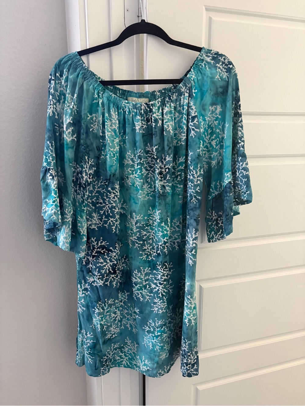 Women’s Teal Coral-Print Off-Shoulder Tunic